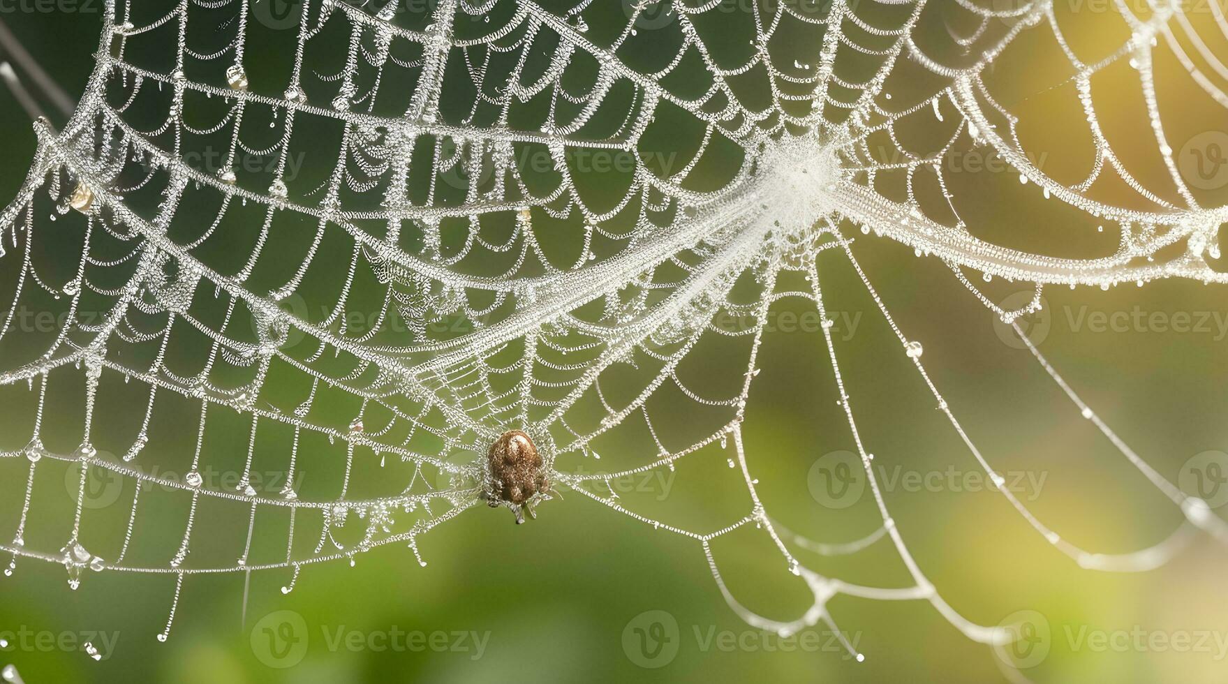 Nature's Masterpiece Unveiled, A Mesmerizing Close-Up of a Spider's Web Glistening with Morning Dew, Revealing the Exquisite Beauty of Intricate Symmetry. Ai Generated photo