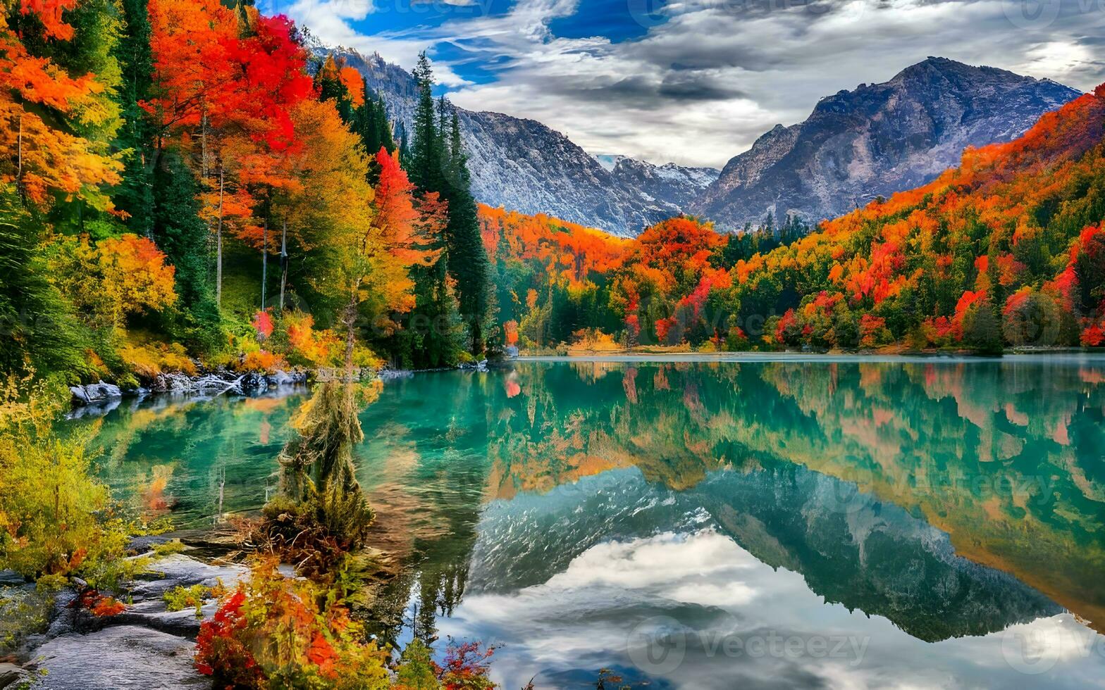 A Symphony of Autumn, Reveling in the Vibrant Tapestry of Colors Adorning a Majestic Forest. AI Generated photo