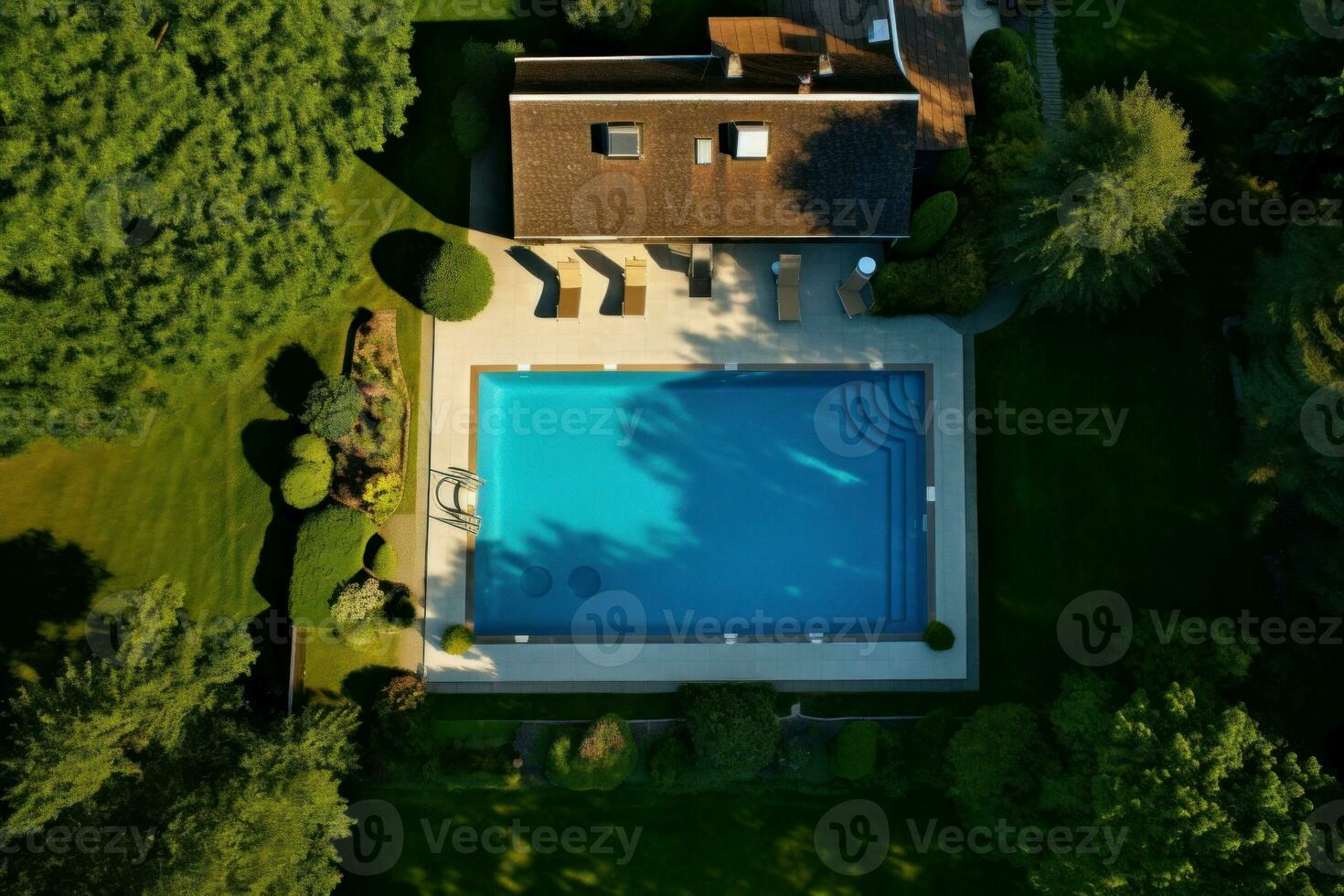 Inviting House with swimming pool home. Generate Ai photo