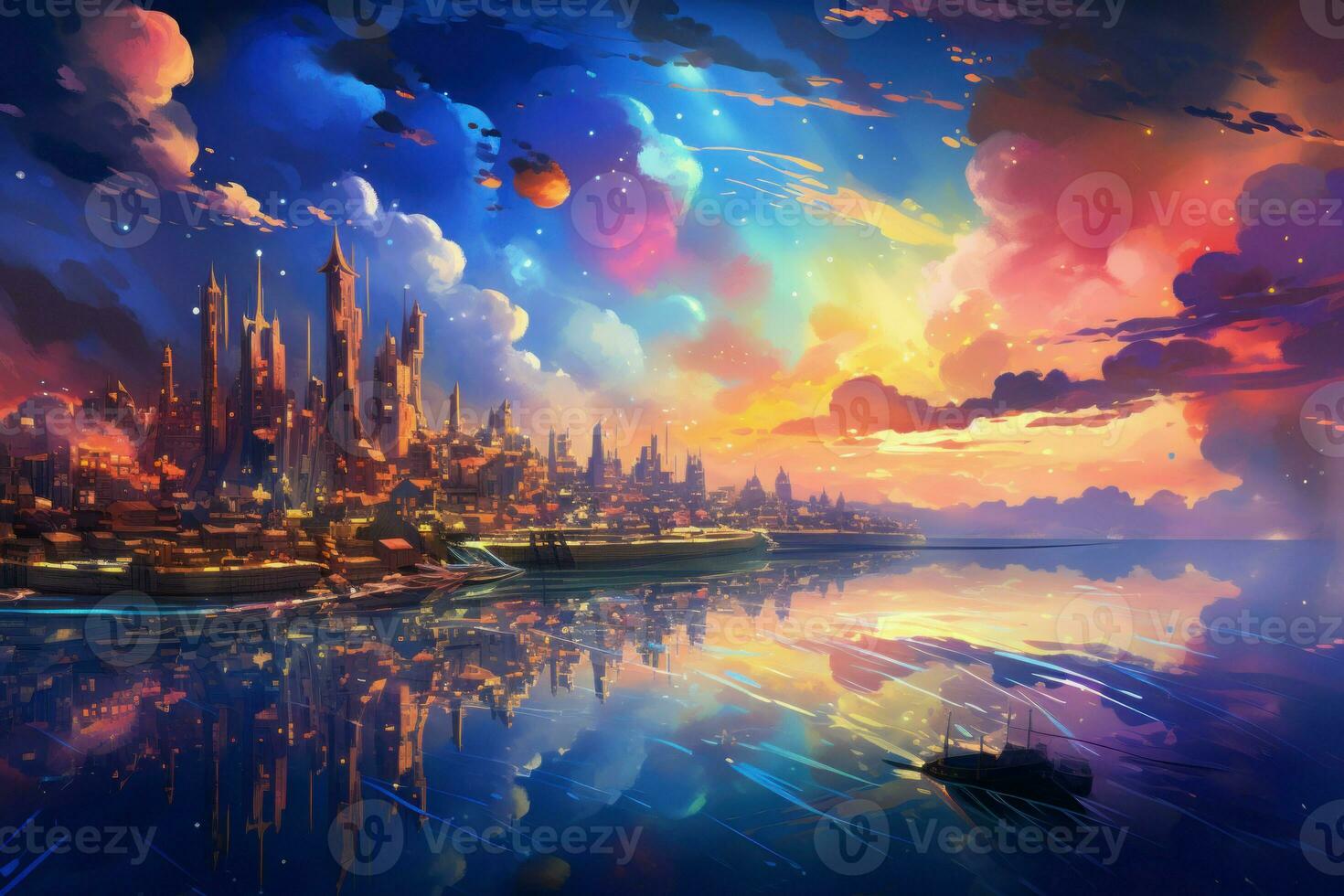 Dreamlike Colorful clouds city. Generate Ai photo