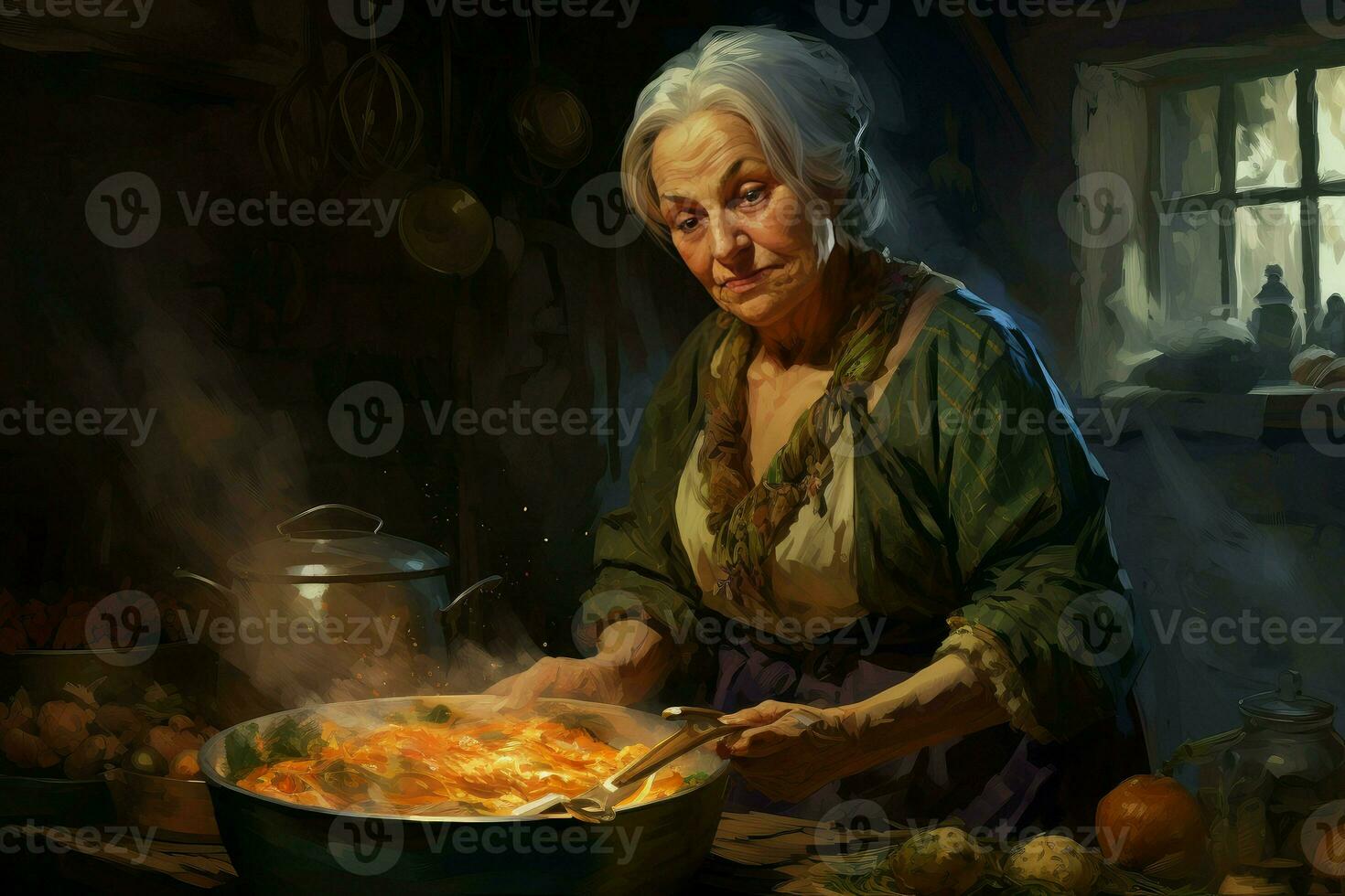 Passionate Cook woman kitchen. Generate Ai photo