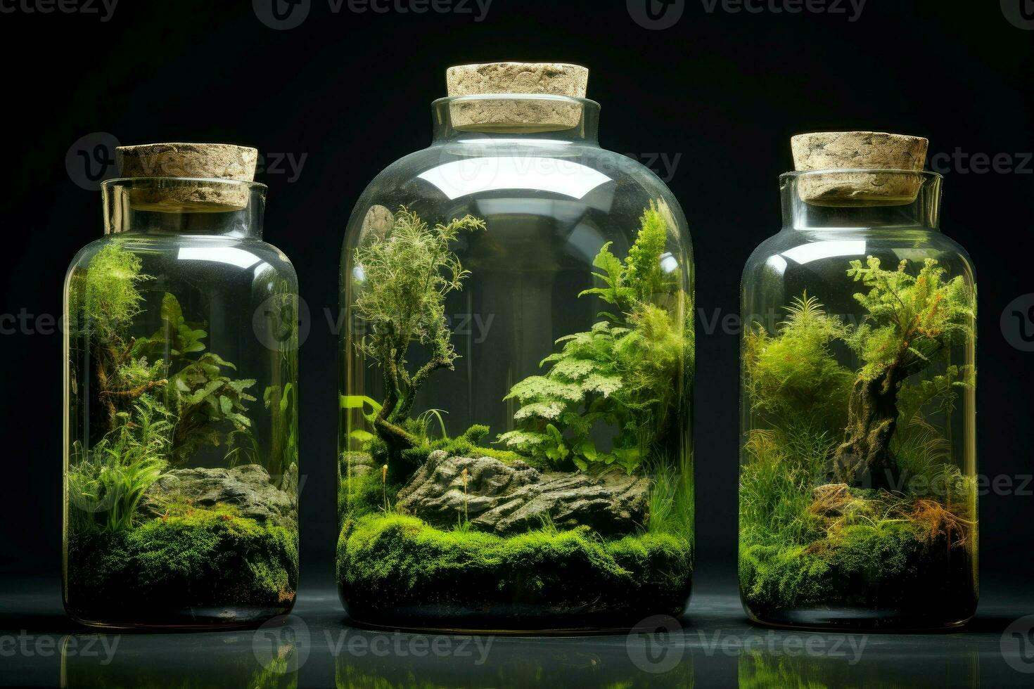 vaso botella con verde ecosistema. generar ai foto