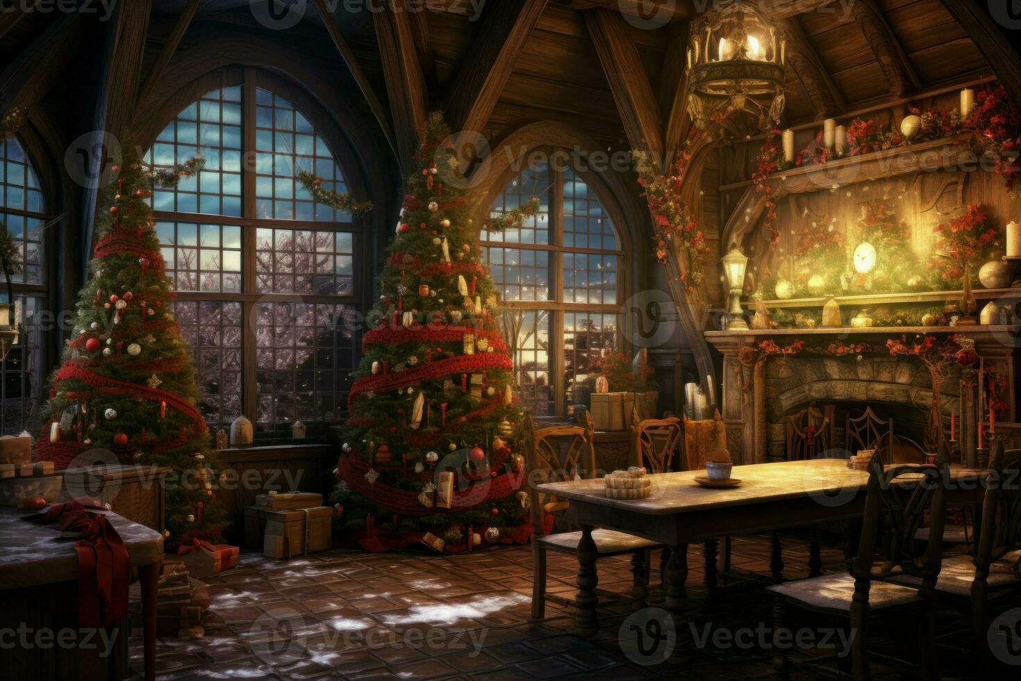 Inviting Christmas interior room. Generate Ai photo