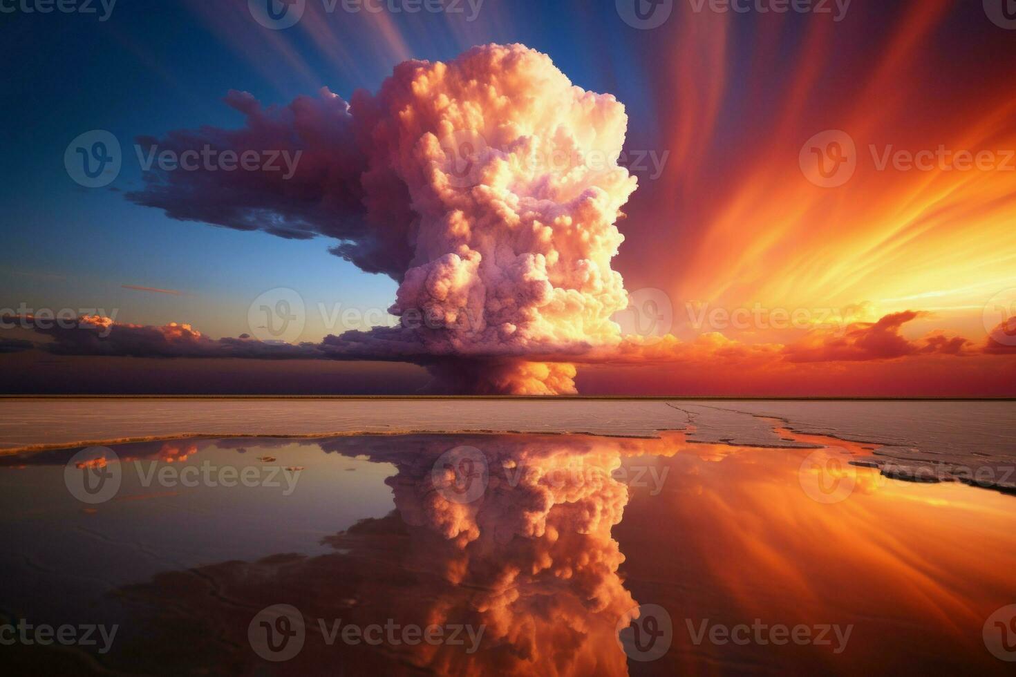 majestuoso nube puesta de sol explosión. generar ai foto