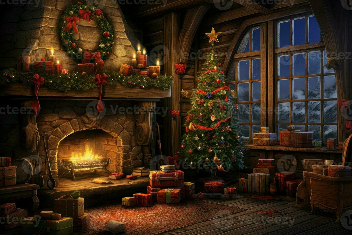 Warm Christmas interior room. Generate Ai photo