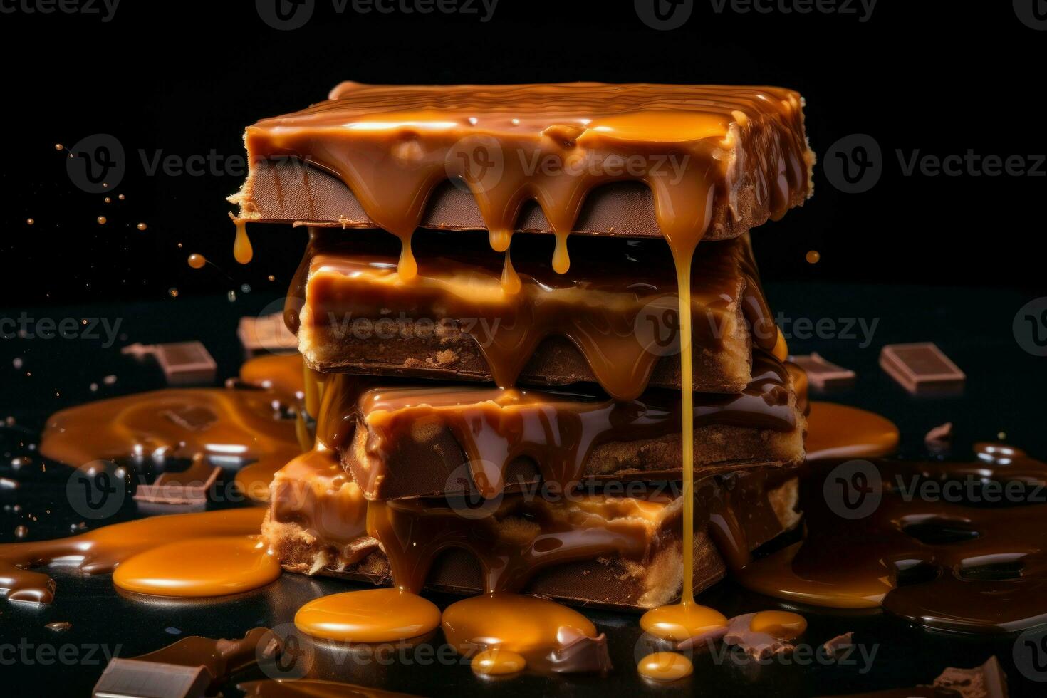 Rich Chocolate bars caramel banner. Generate Ai photo