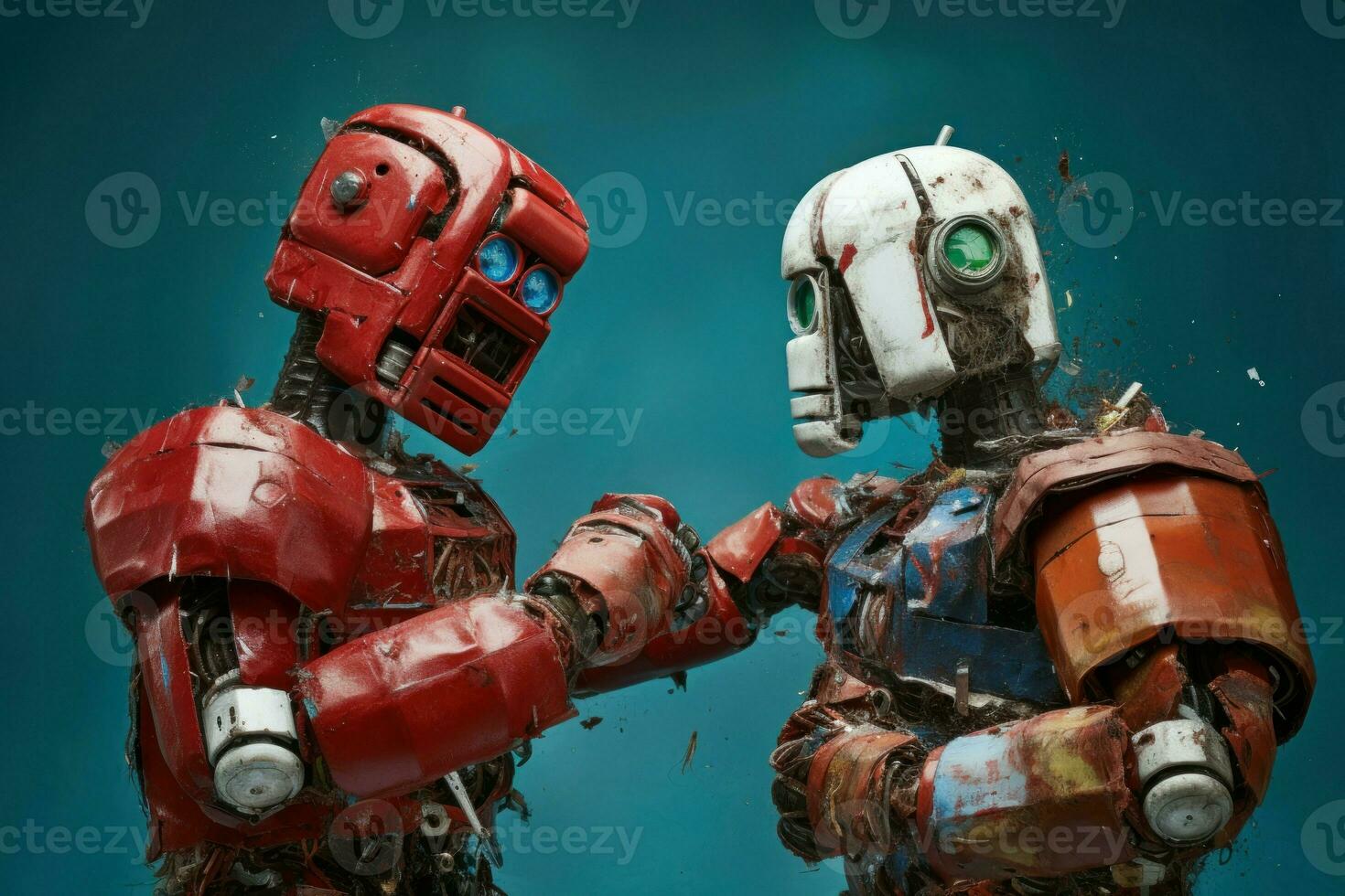 Metallic Chipped boxing robots. Generate Ai photo