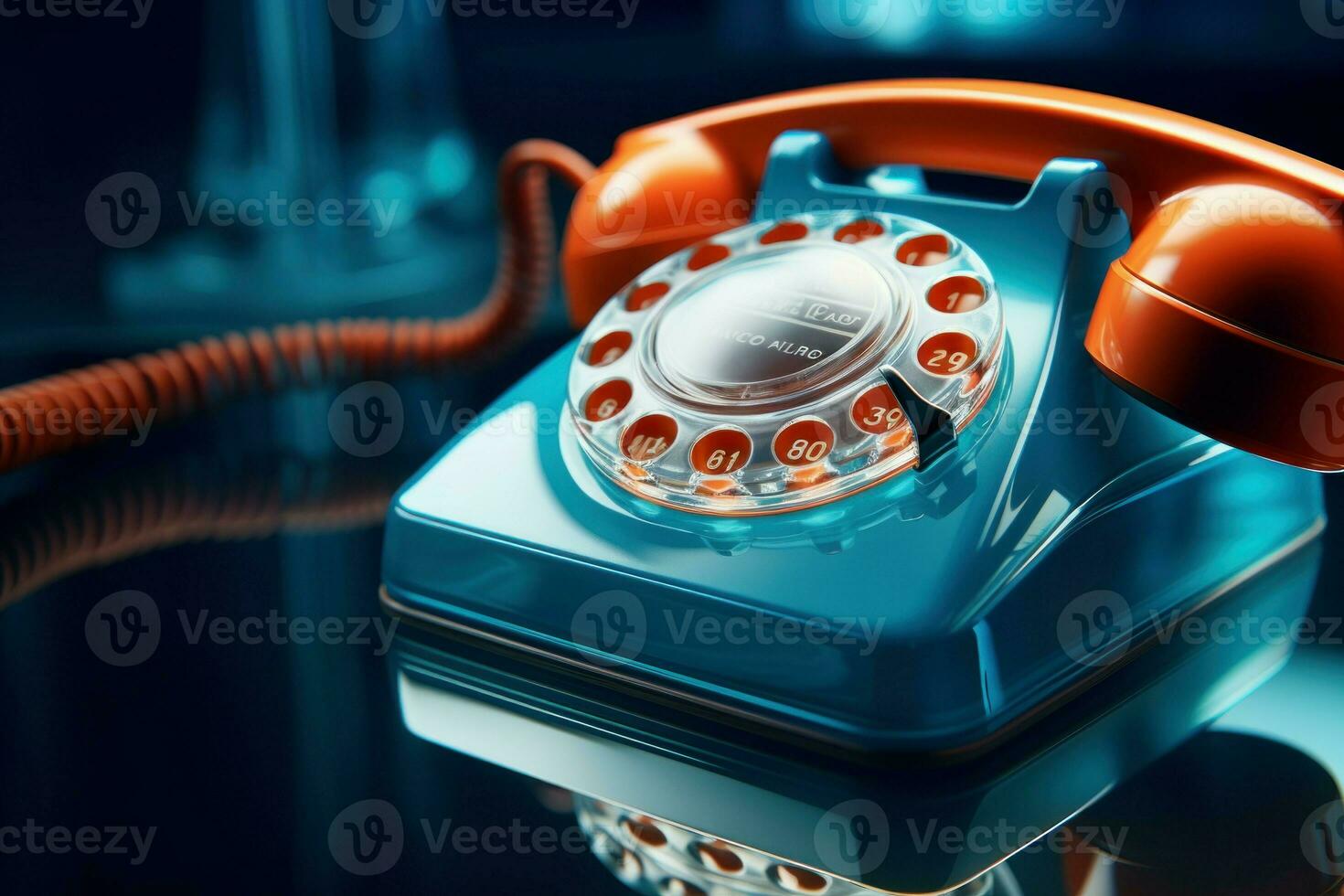 Tech-heavy Clouseup telephone office desk. Generate Ai photo