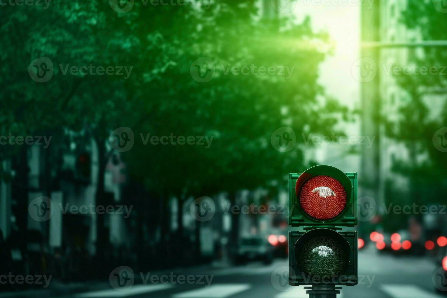 vívido ciudad verde tráfico ligero calle. generar ai foto