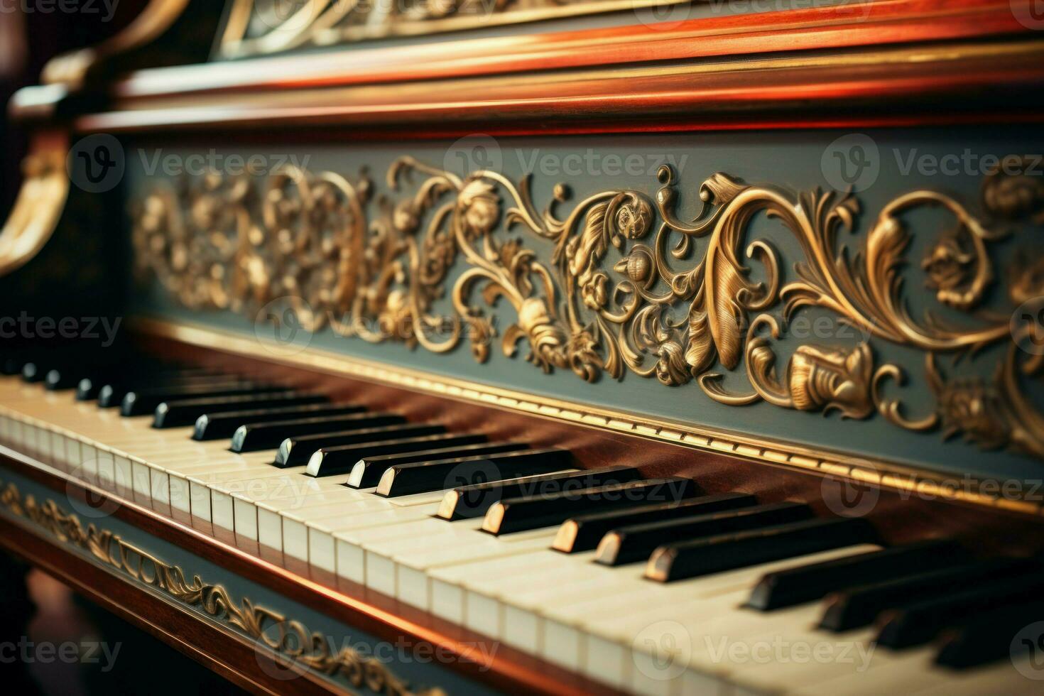 Grand Closeup old piano. Generate Ai photo