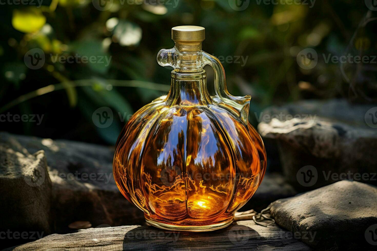 Transparent Glass bottle oil pumpkin. Generate Ai photo