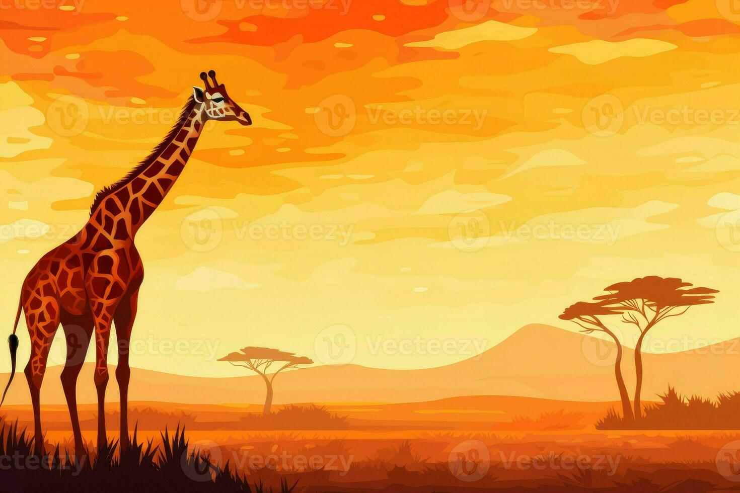 Tall Giraffe african savanna tree. Generate Ai 32401053 Stock Photo at