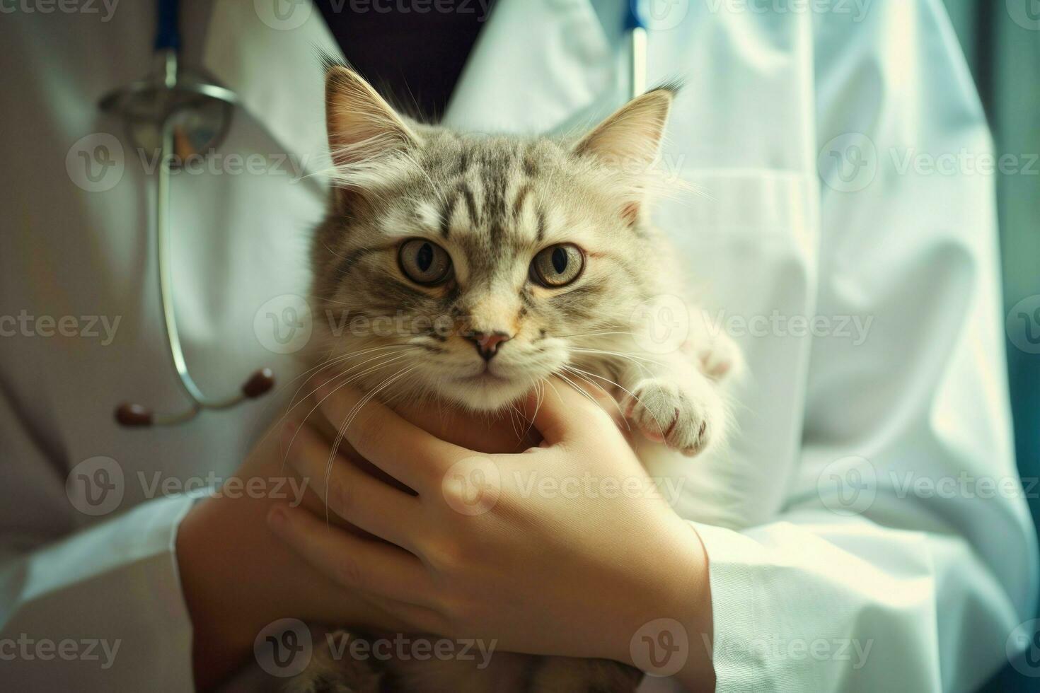 Quick Veterinarian hands catching cat. Generate Ai photo