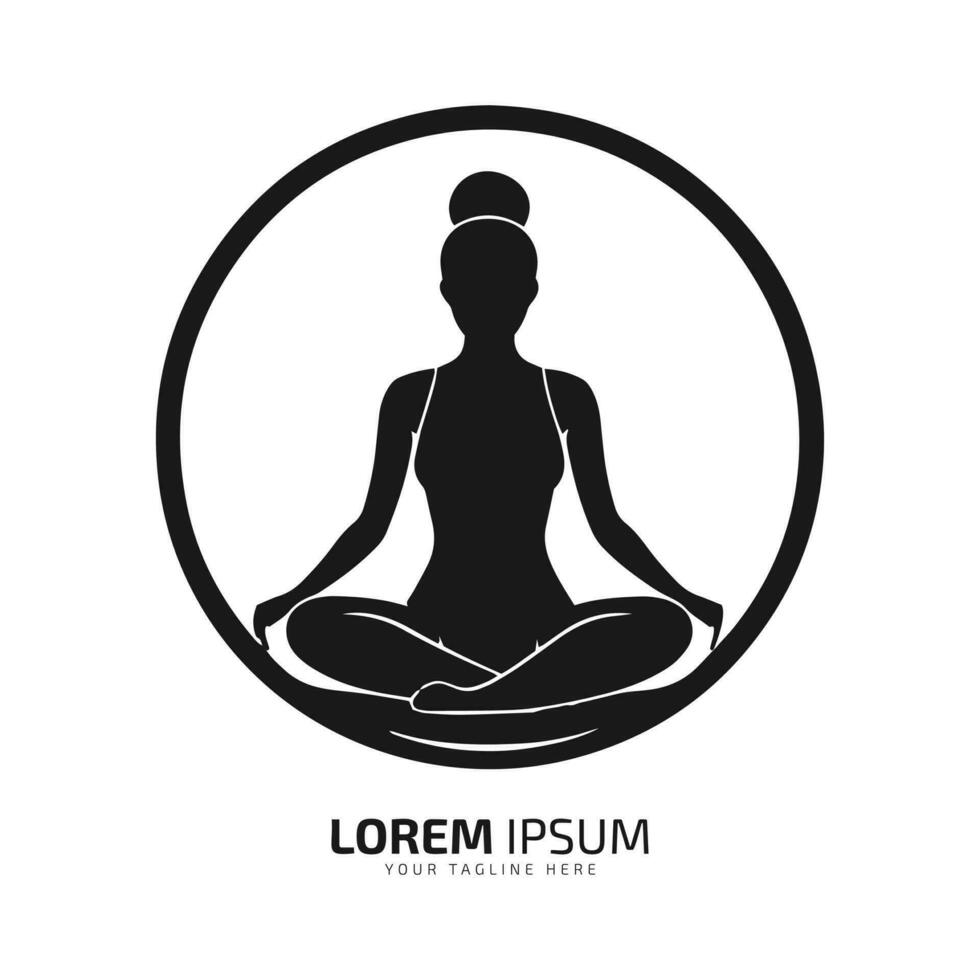 Minimal and abstract logo of yoga icon exercise vector meditation silhouette isolated design in circle