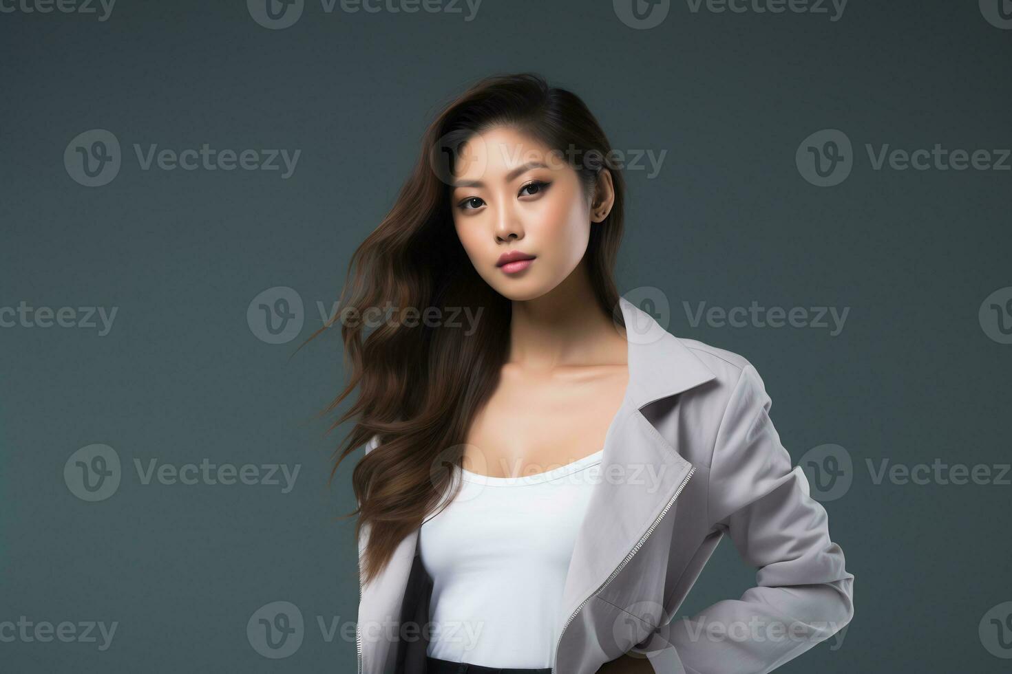 asian model in casual clothes posing in plain solid studio background Ai Generative photo