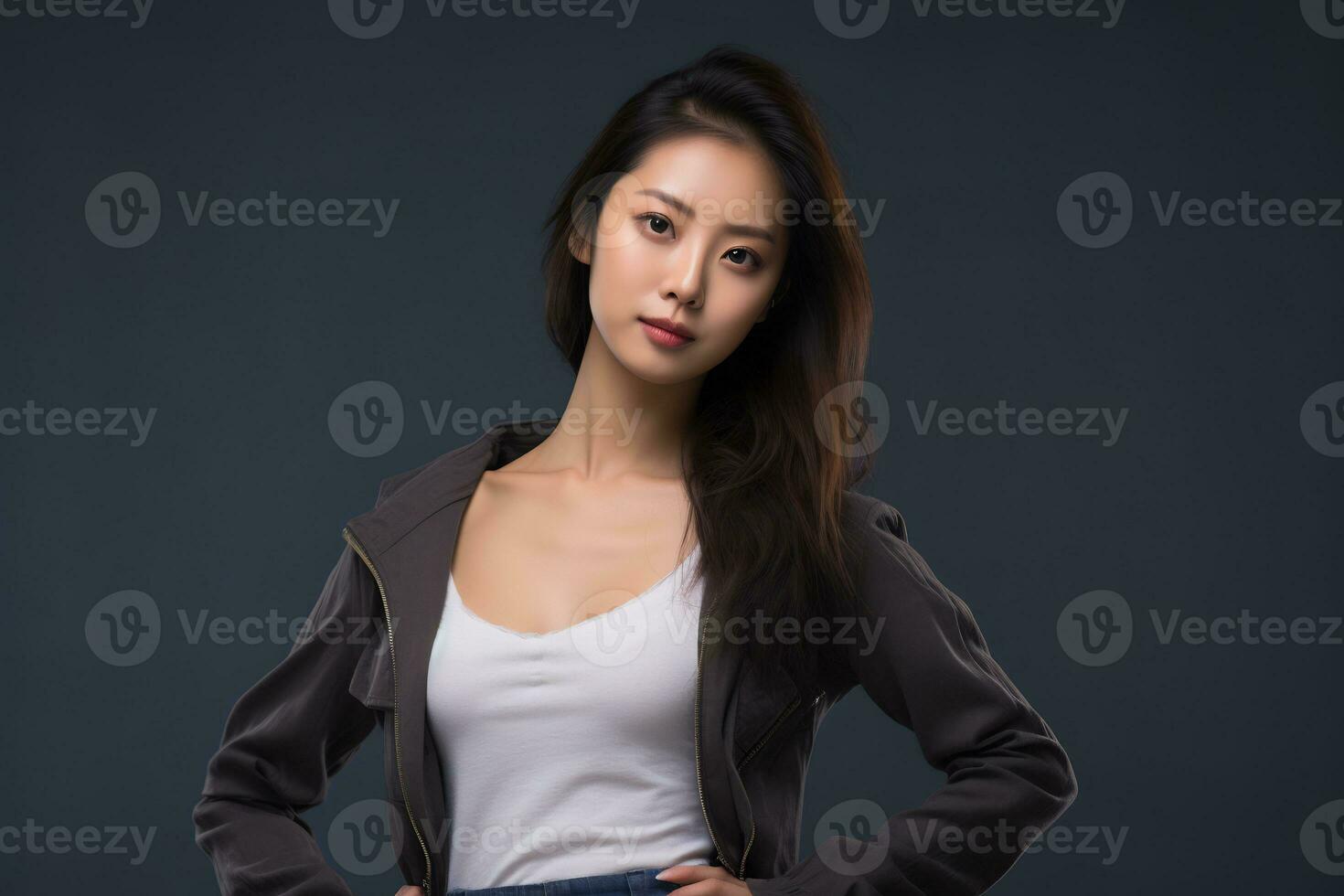 asian model in casual clothes posing in plain solid studio background Ai Generative photo