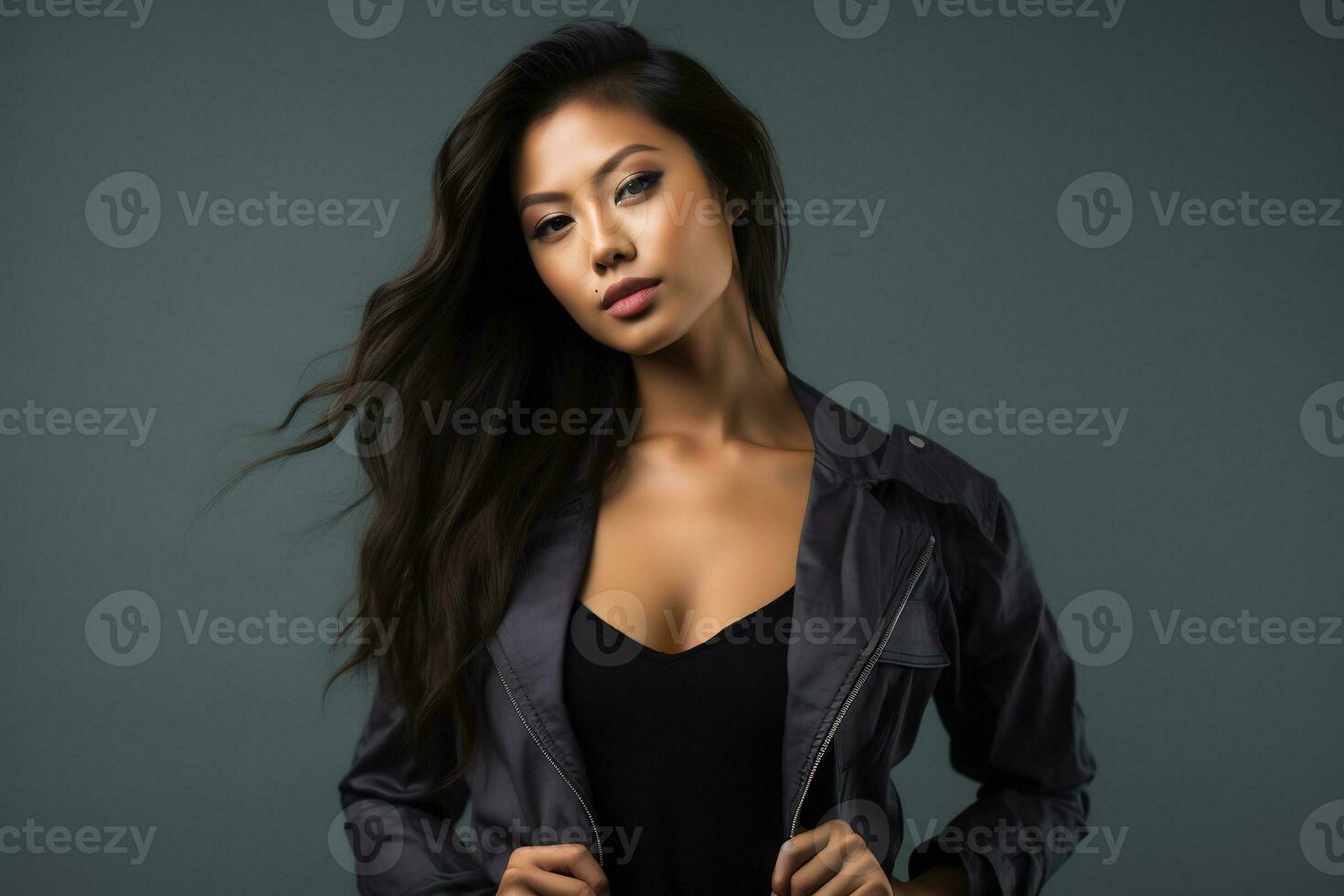 asian model in casual clothes posing in plain solid studio background Ai Generative photo