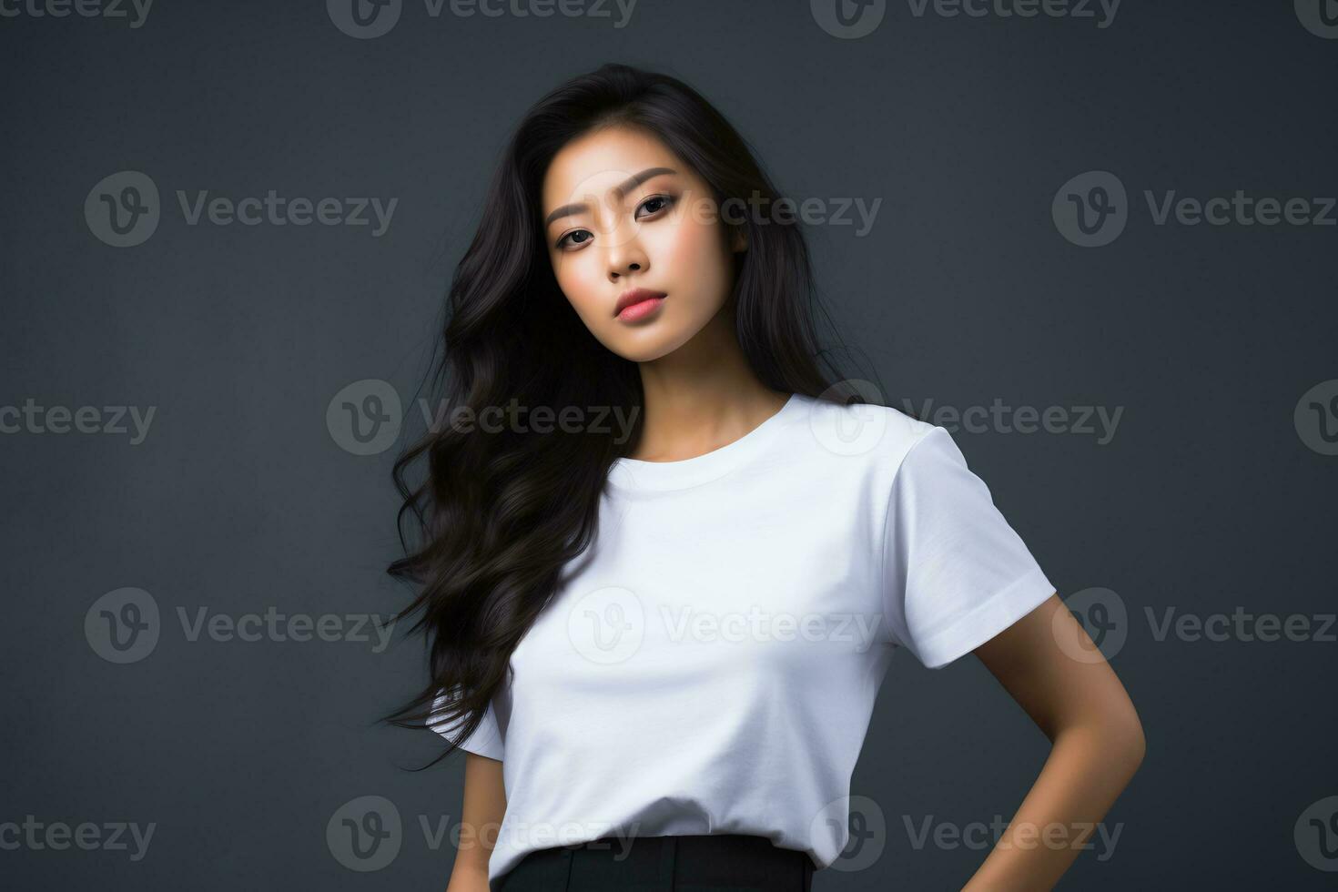 asian model in casual clothes posing in plain solid studio background Ai Generative photo