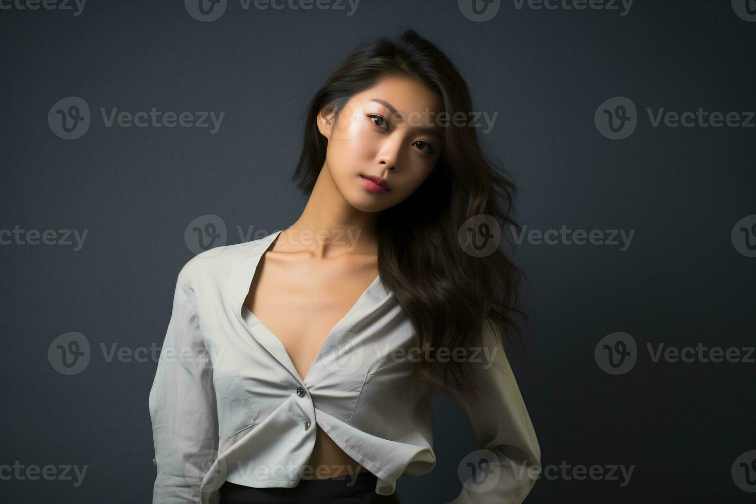 asian model in casual clothes posing in plain solid studio background Ai Generative photo