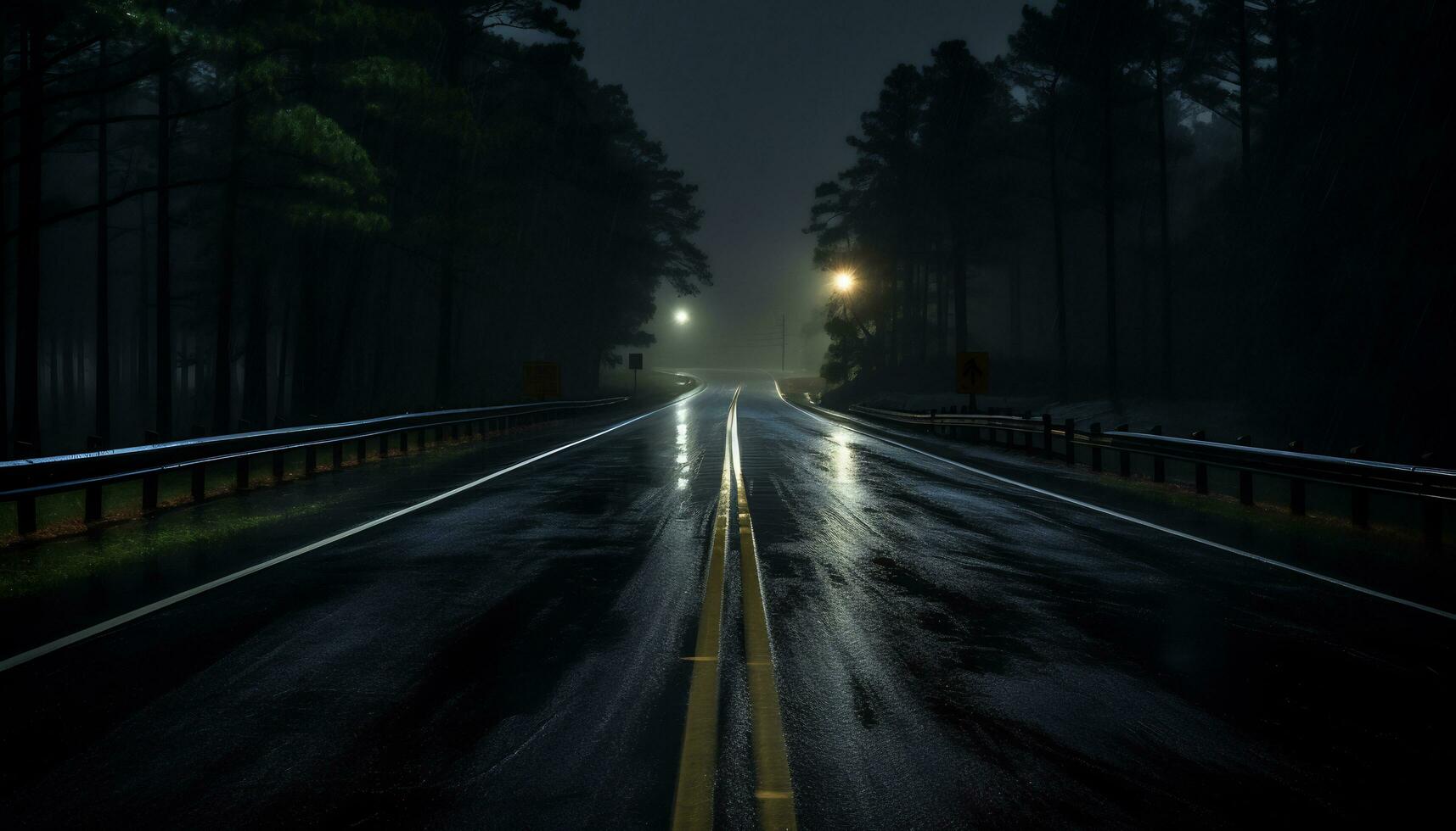 empty highway at night after rain Ai Generative photo