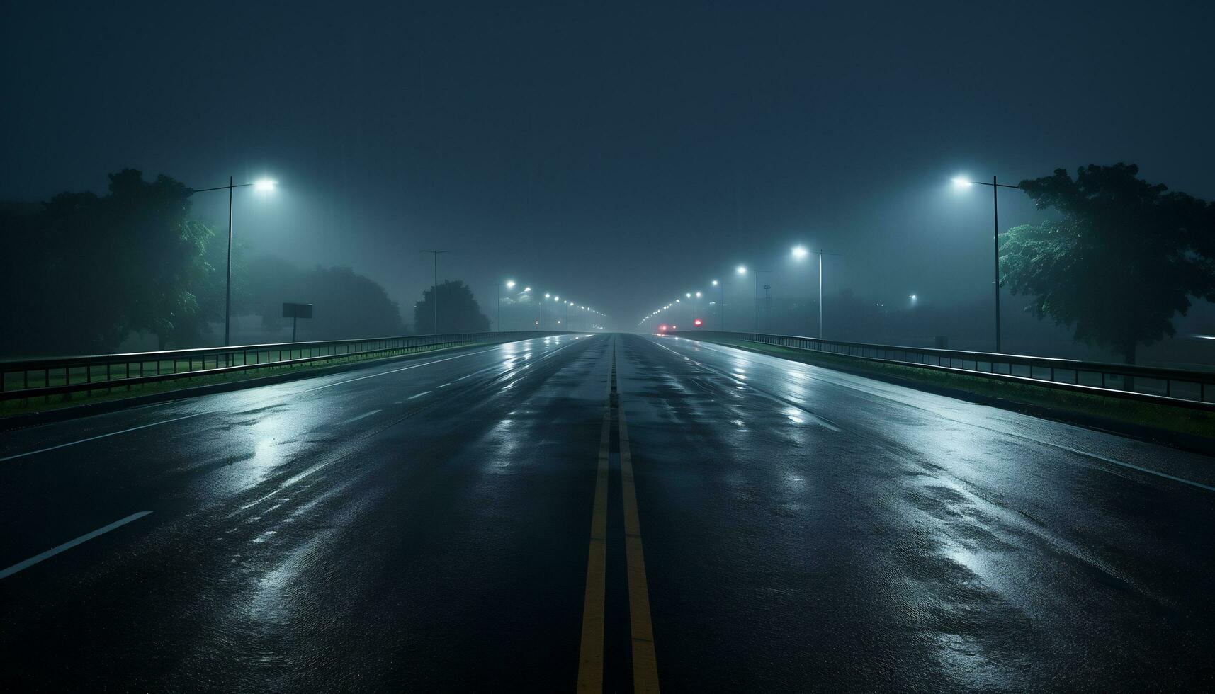 empty highway at night after rain Ai Generative photo