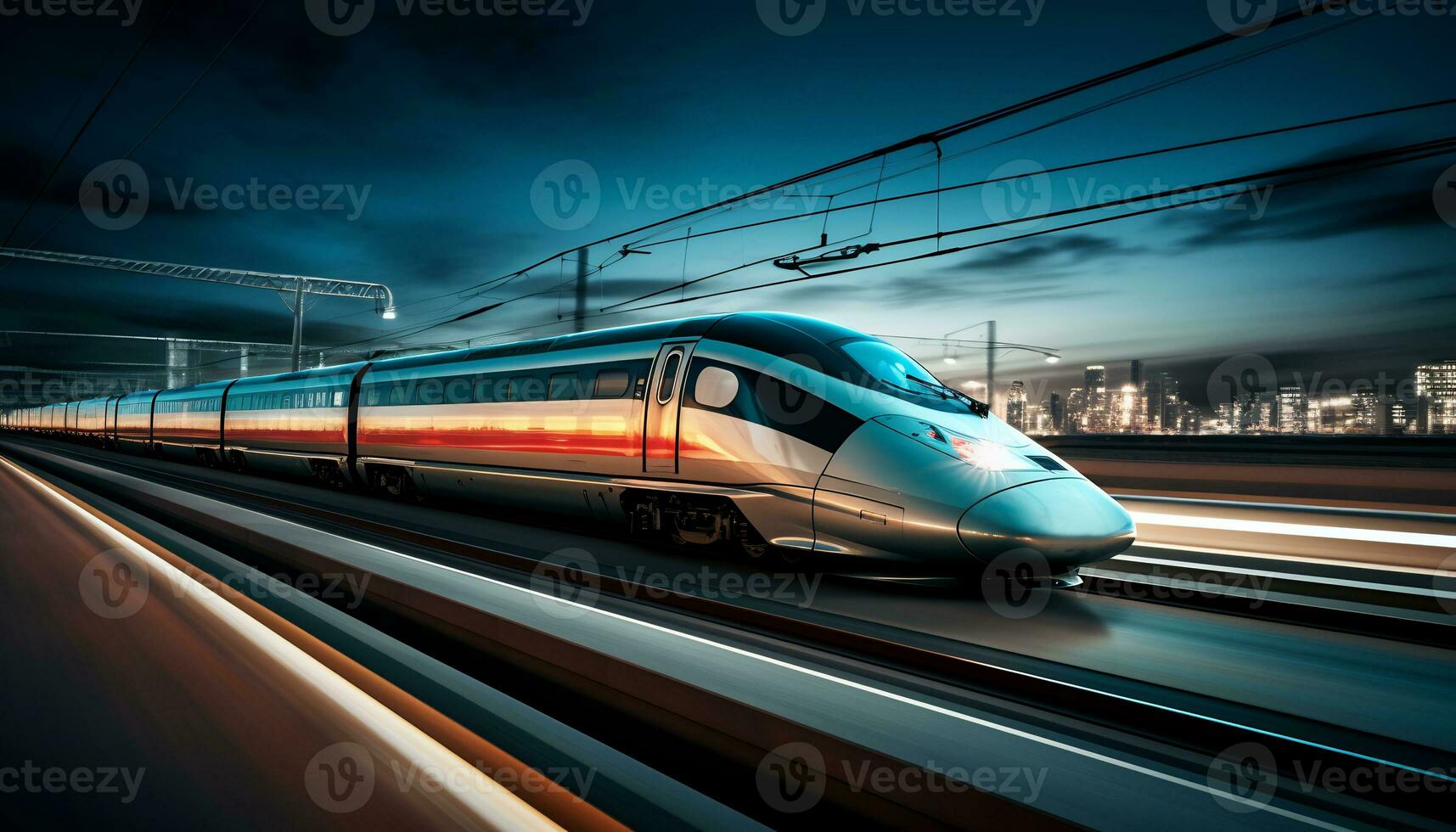 high speed trains racing along the tracks Ai Generative photo