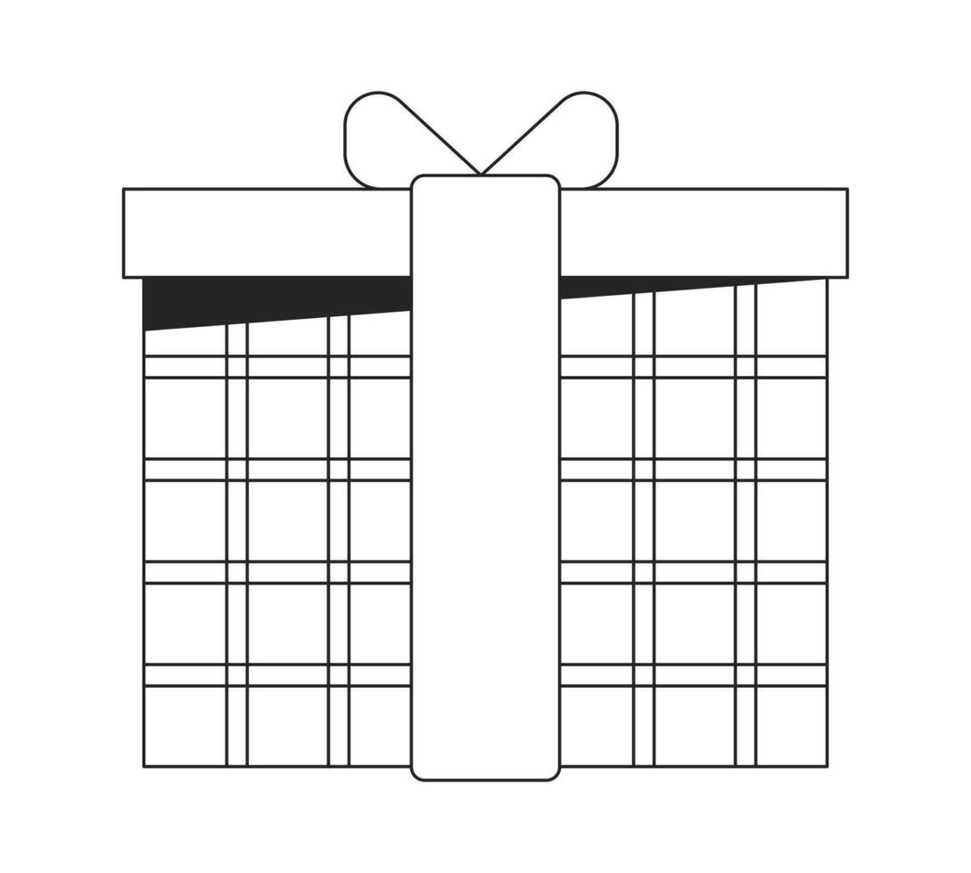 Paper box with ribbon bow flat monochrome isolated vector object. Birthday prize. Editable black and white line art drawing. Simple outline spot illustration for web graphic design