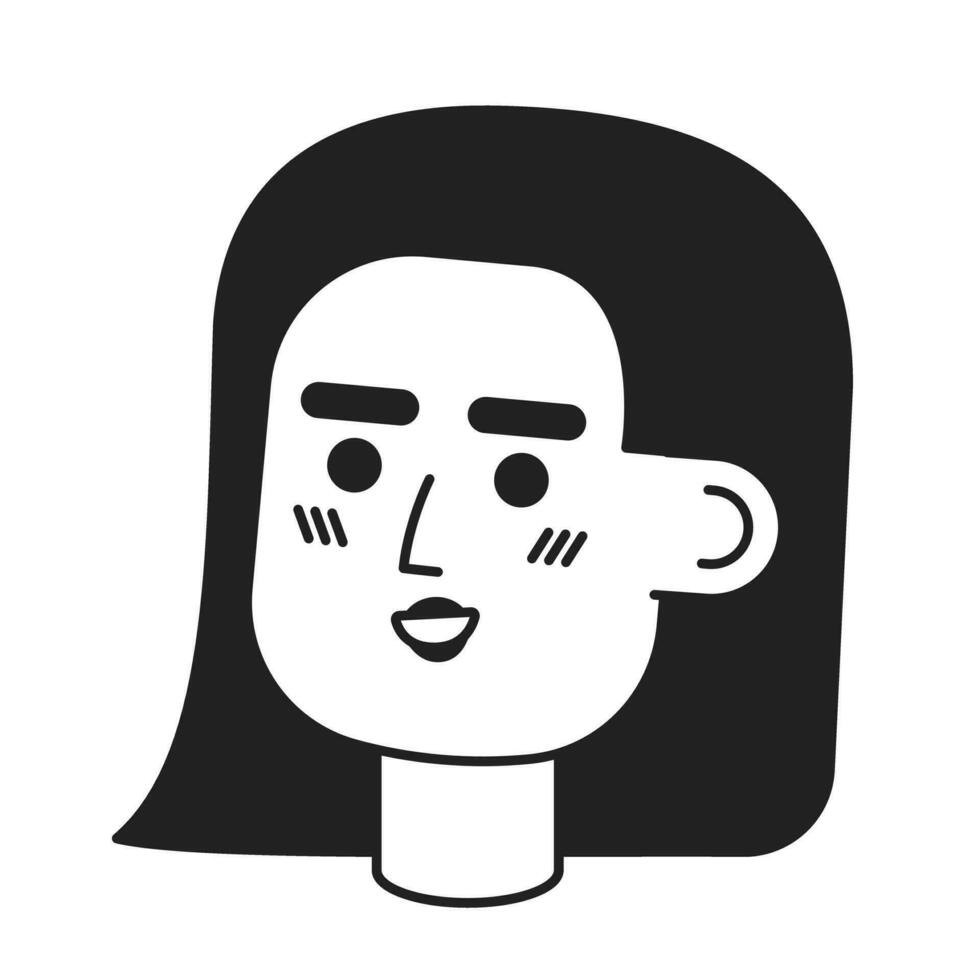 latín americano joven mujer sonriente negro y blanco 2d vector avatar ilustración. Hispano mujer contorno dibujos animados personaje cara aislado. positivo latina plano usuario perfil imagen, hembra retrato