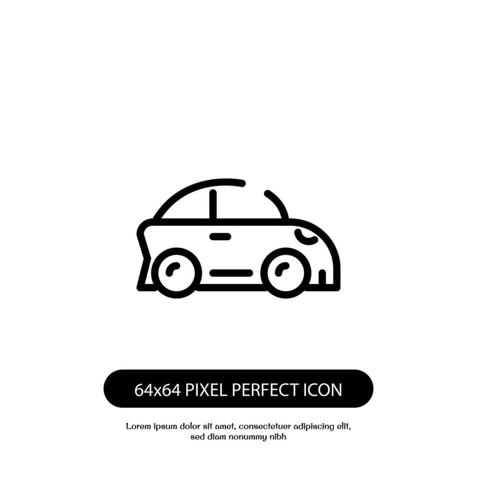 car side black outline vector icon, side view simple minimalistic style vehicle symbol, vector pixel perfect