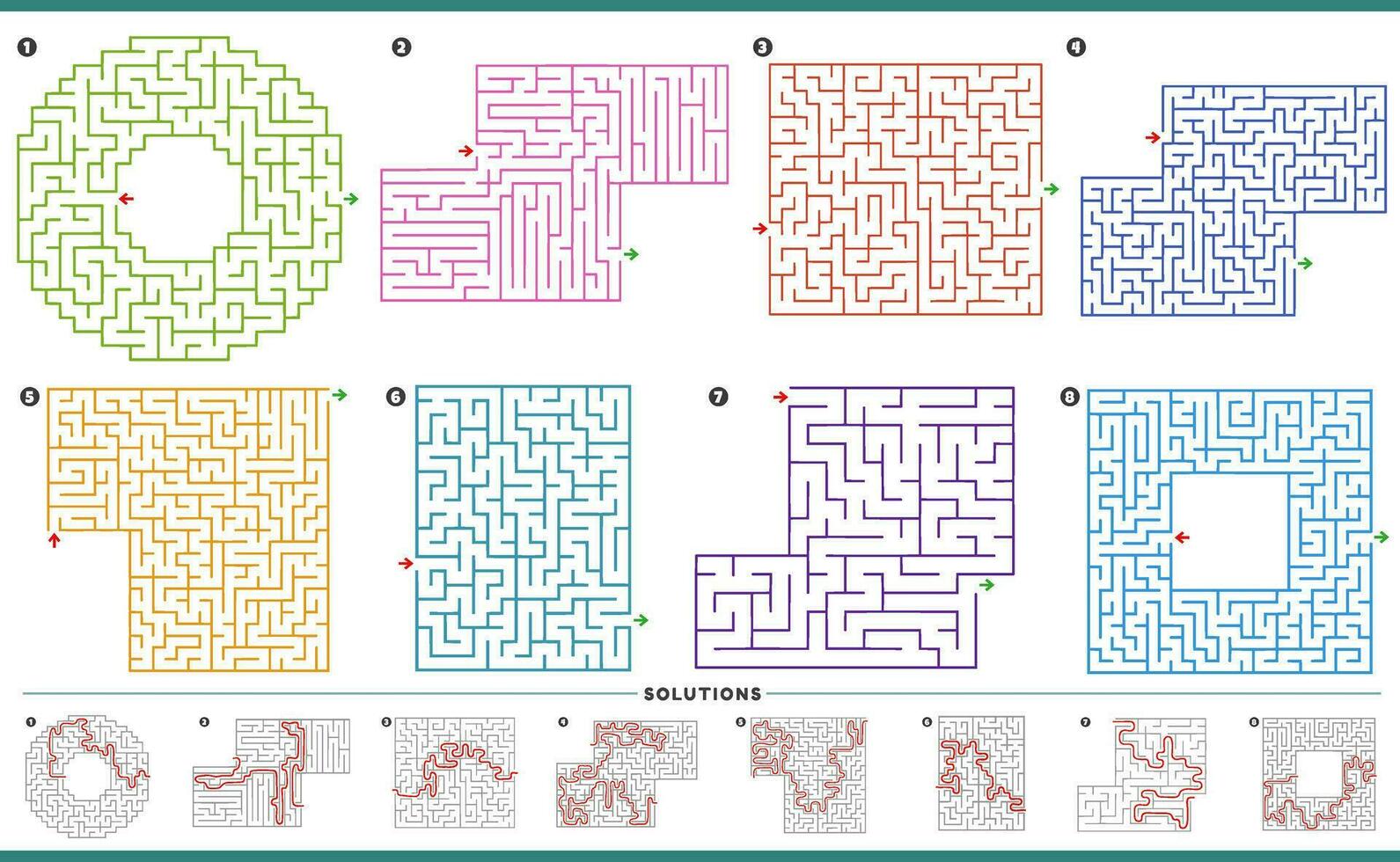 maze puzzle activities graphs set with solutions vector