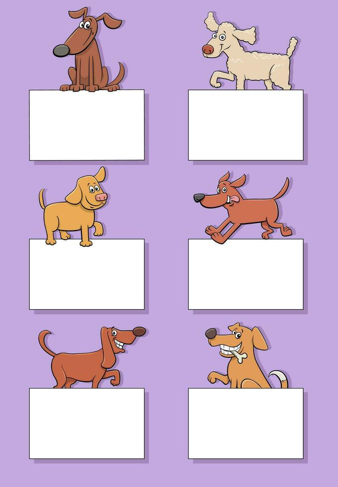 cartoon dogs and puppies with cards design set vector
