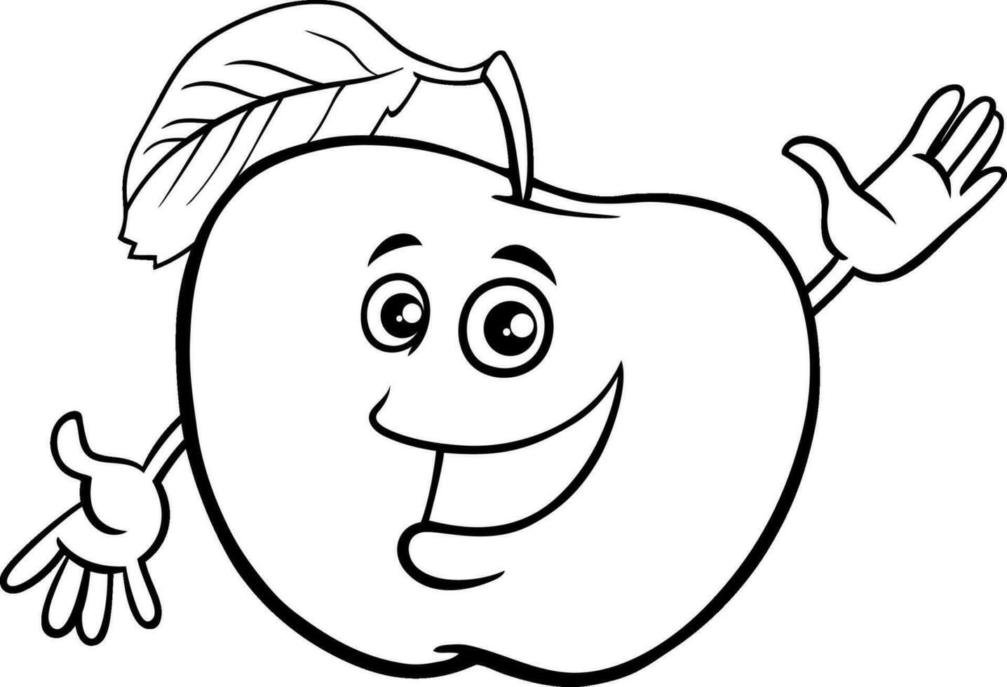 happy cartoon apple fruit comic character coloring page vector