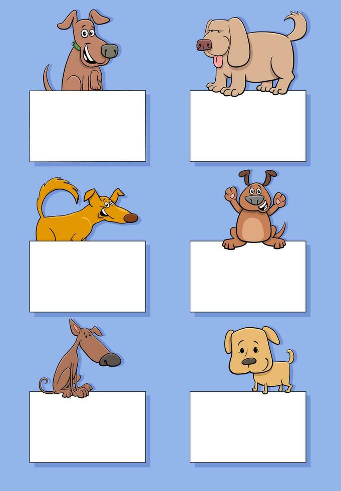 cartoon dogs and puppies with cards design set vector