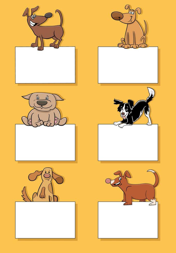 cartoon dogs and puppies with cards design set vector