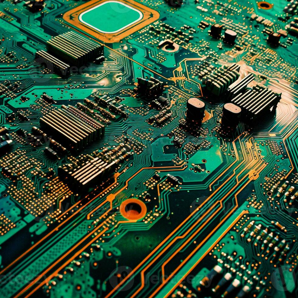Close up Photo of Electronic Circuits on a Motherboard   generative AI