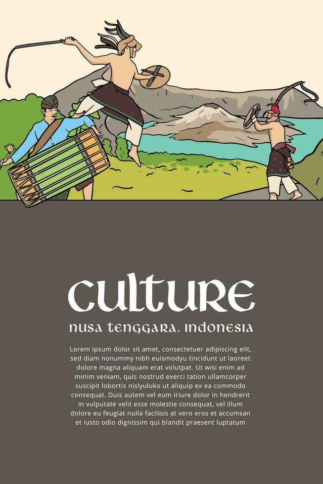Cultural Event design layout template background with Indonesian illustration of Nusa Tenggara vector