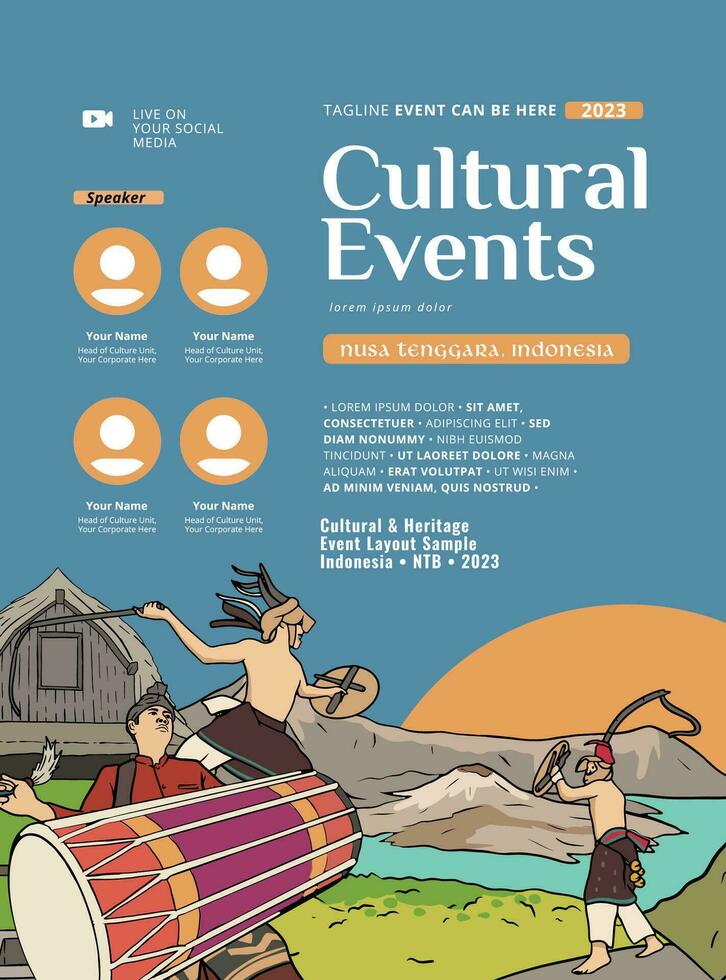 Cultural Event design layout template background with Indonesian illustration of Nusa Tenggara vector