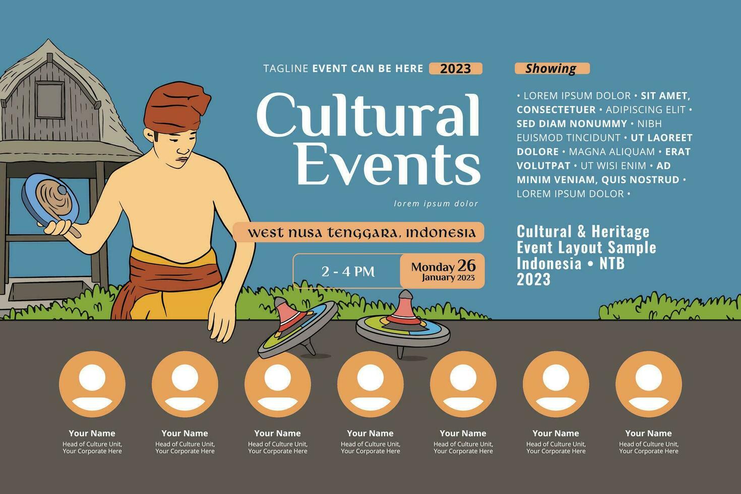 Indonesia Nusa Tenggara design layout idea for social media or event background vector