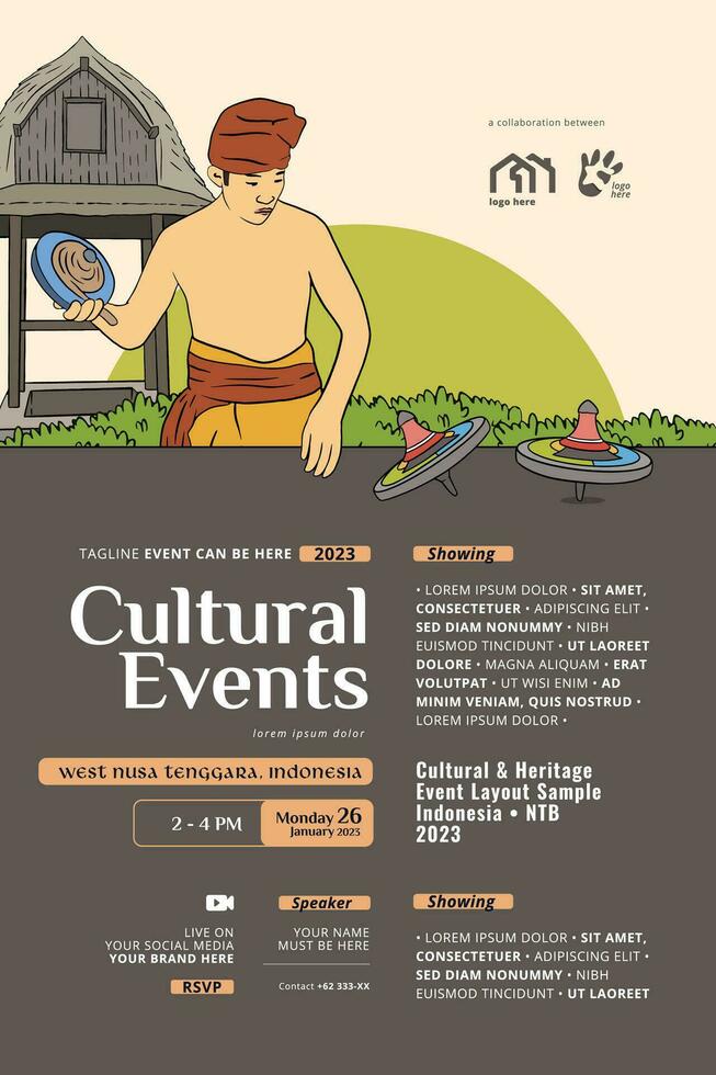 Cultural Event design layout template background with Indonesian illustration of Nusa Tenggara vector