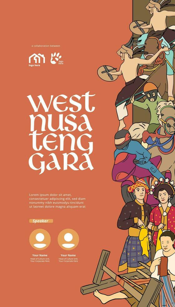 Cultural Event design layout template background with Indonesian illustration of Nusa Tenggara vector
