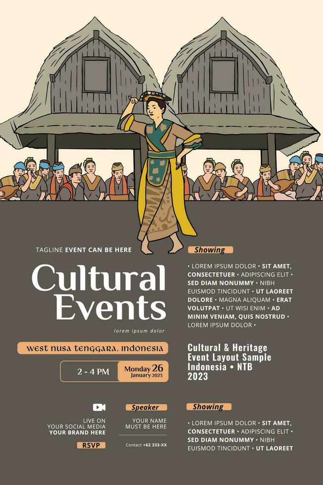 cultural evento diseño diseño modelo antecedentes con indonesio ilustración de nusa tenggara vector