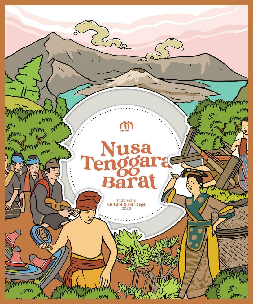 Creative Cultural design layout template background with Indonesian illustration of Nusa Tenggara vector