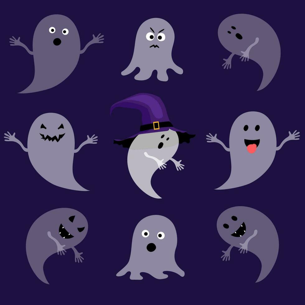 Cute Halloween Ghosts Set vector