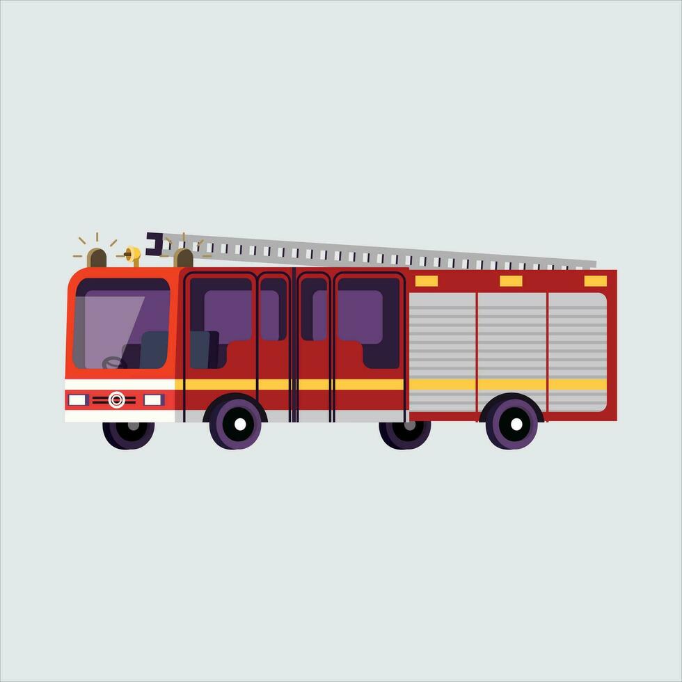 Isolated fire truck. Vector cartoon style fire rescues red truck, isolated on white background.