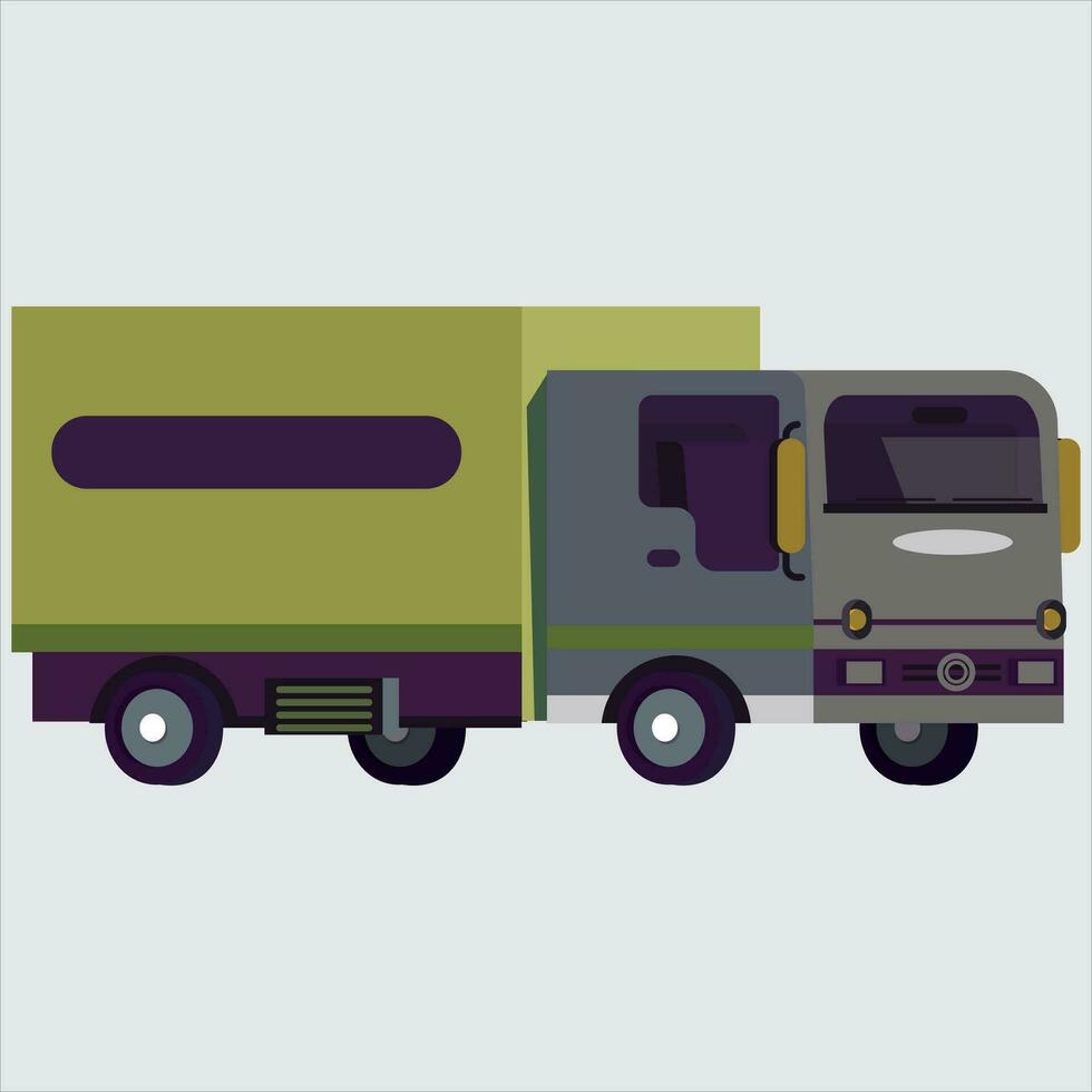 Green cargo truck side view set. Isolated Delivery Vehicle. military cargo truck. Green Cargo Truck and Van. Vector illustration.