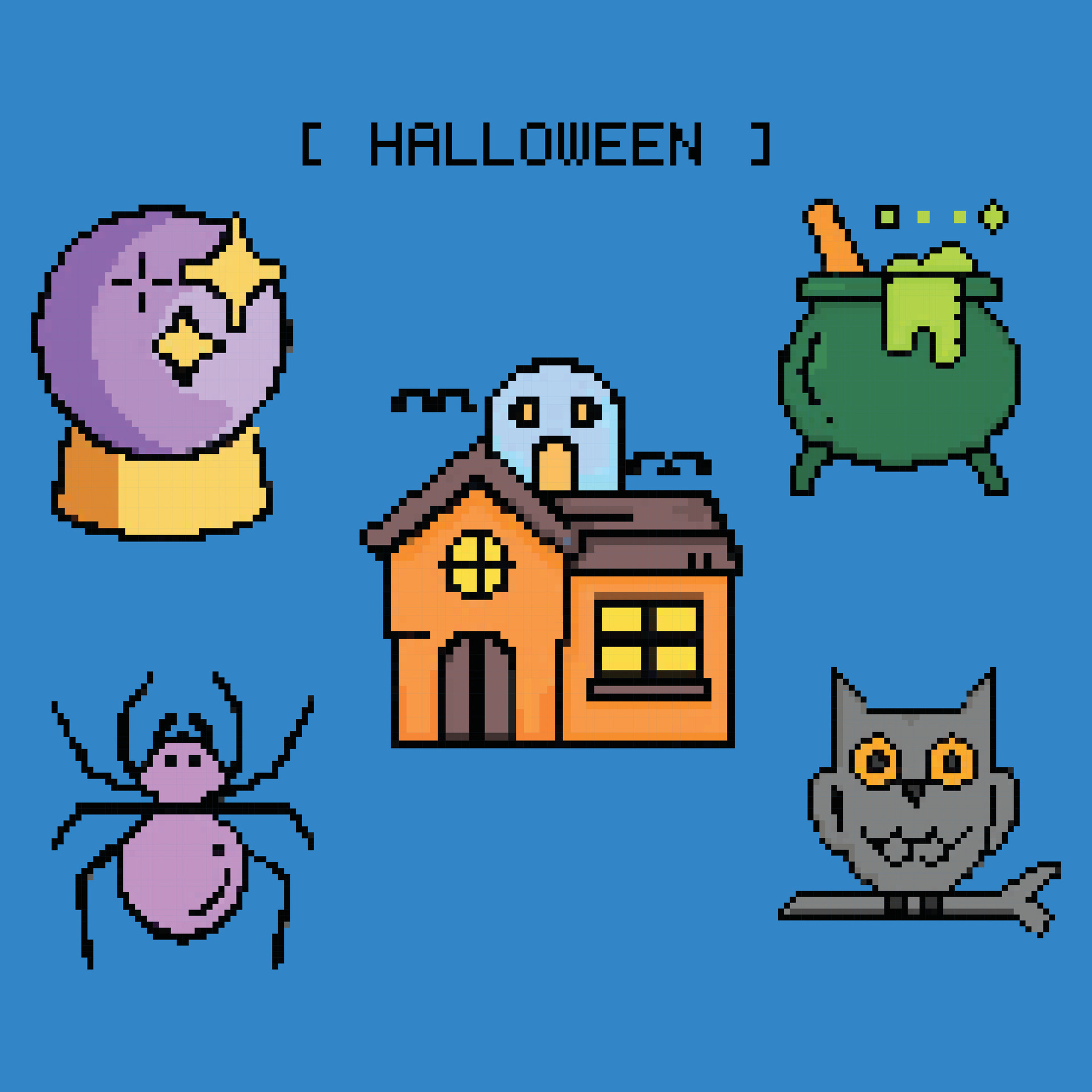 Collection of pixel art of cute characters for Halloween design. spider ...