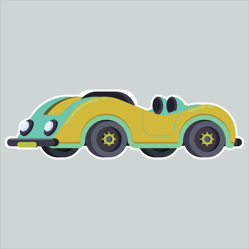 Car side view. Yellow car, road vehicle. Wheel transport profile. Classic car model without roof. Flat cartoon vector illustration isolated on white background