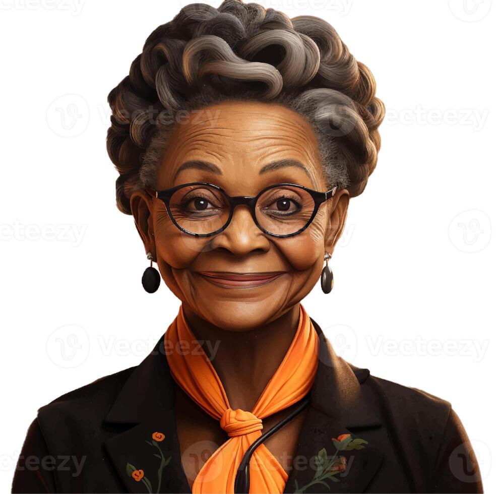 3D design aid, encapsulating diversity. Featuring an isolated older black professional female. Applicable in diverse professional scenarios. photo