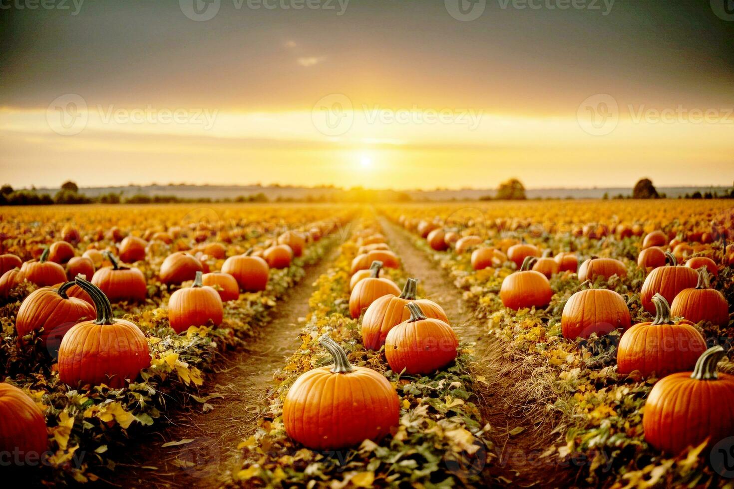 Lovely Serene Autumnal Pumpkin Patch. Commercial appeal. Ample text space. AI Generative photo