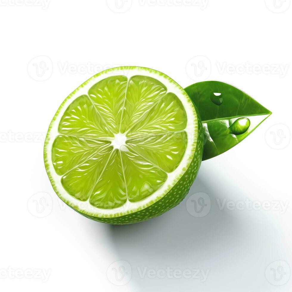 Close-up slice half lime isolated on white background. Generative AI photo